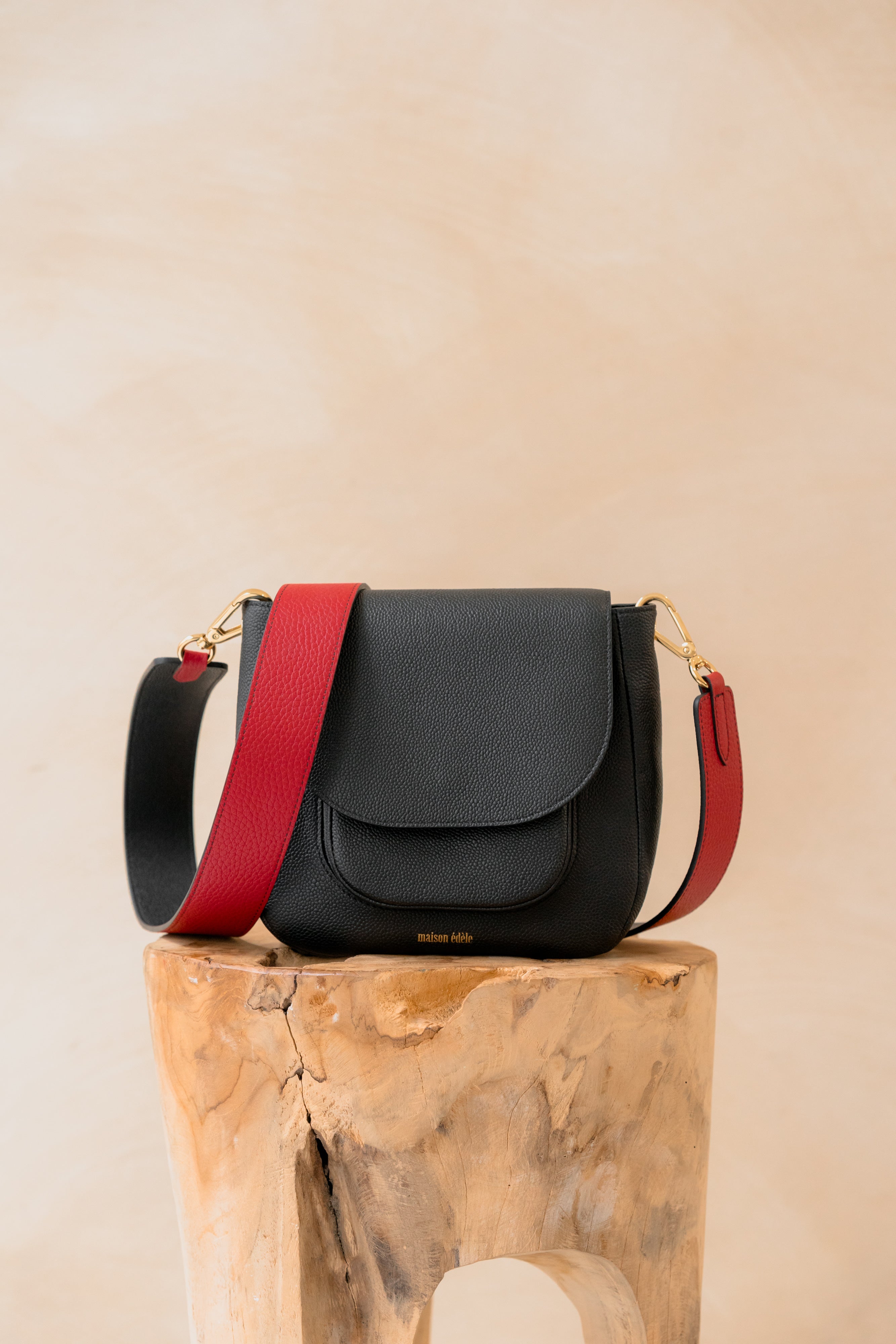 Édèle Noir Caviar, Bandoulière Large Noir Caviar et Rouge Bisous