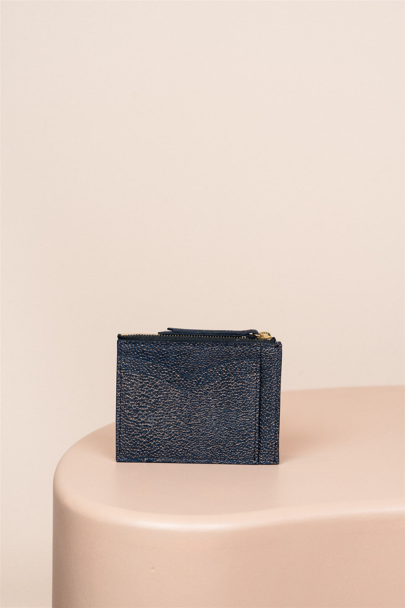 Portefeuille Zippé, Bleu Nuit Galuchat