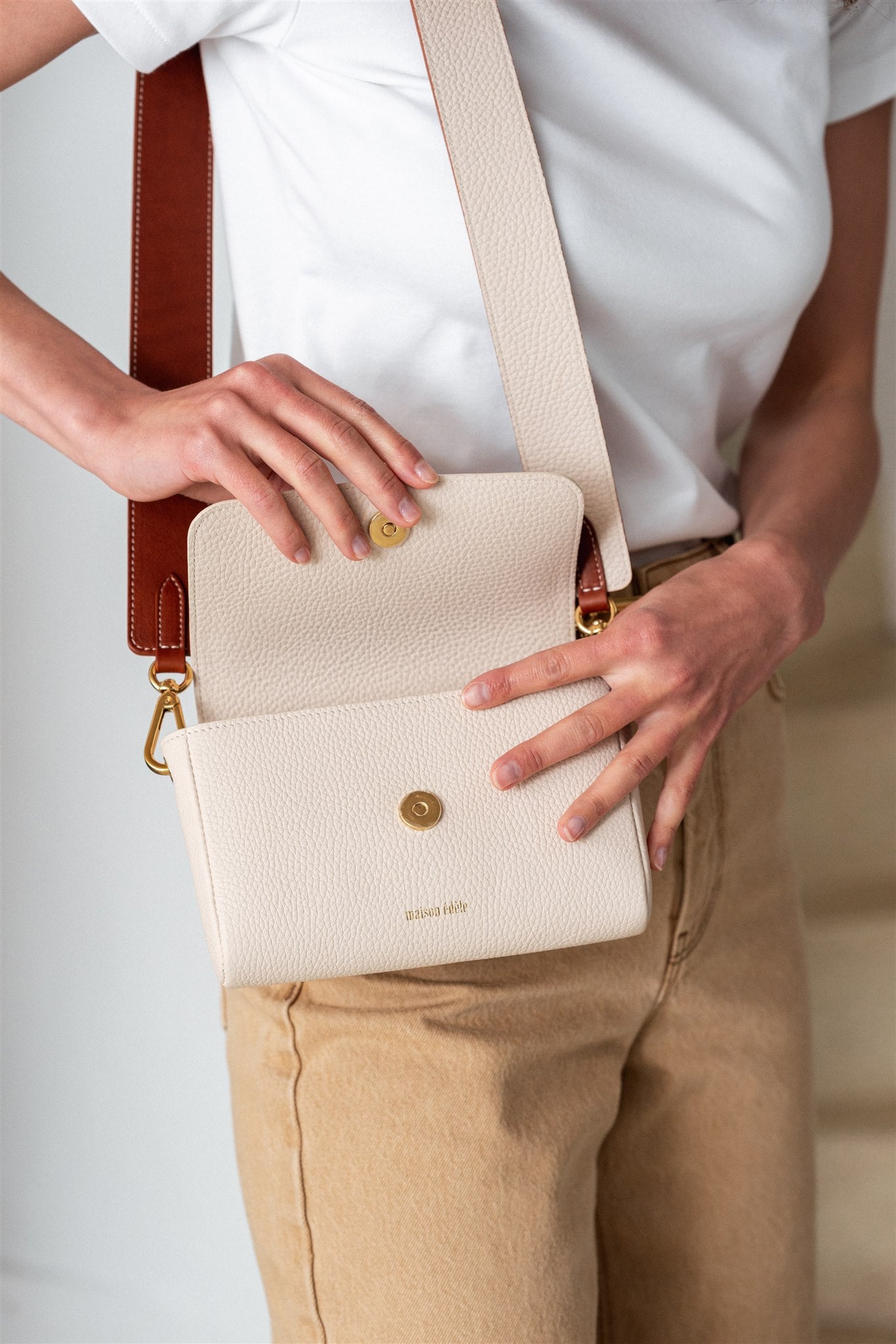 Iris Iced Latte, Large Camel and Iced Latte Shoulder Bag