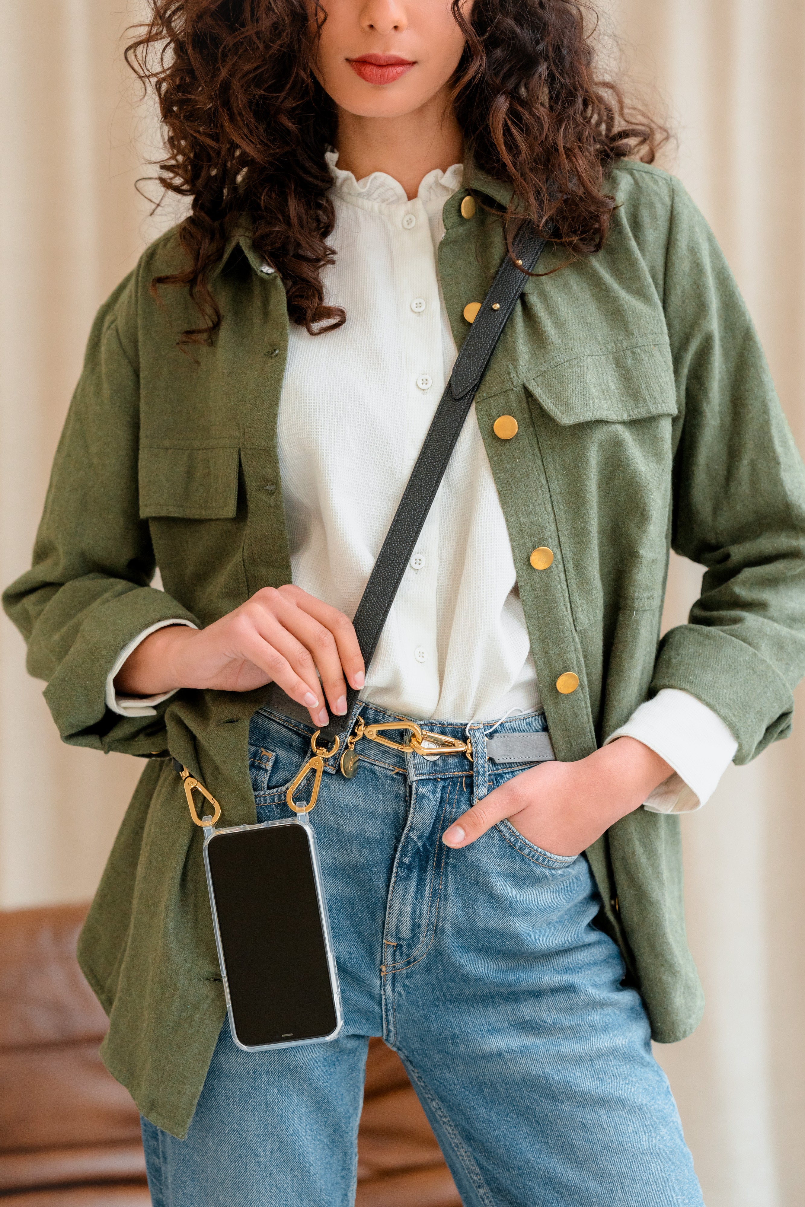 Bandoulière Fine, Noir Caviar